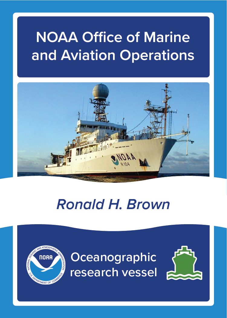 NOAA Ship Ronald H. Brown, NOAA Office of Marine and Aviation Operations, Oceanographic survey vessel. Image: Photo of NOAA Ship Ronald H. Brown at sea.