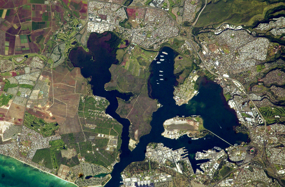 Satellite image of Pearl Harbor, Hawaii.