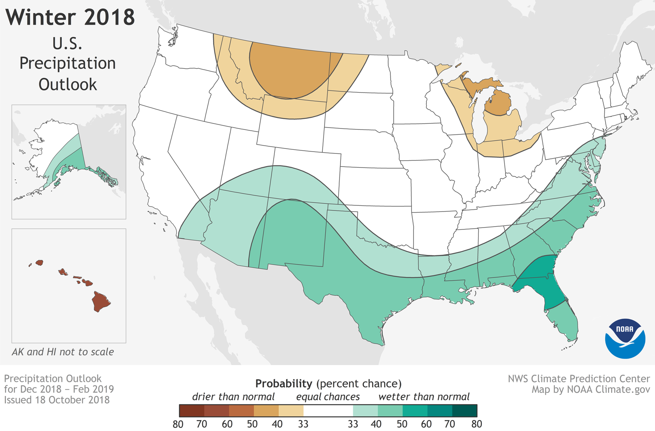 2018-19 Winter Outlook map for precipitation.
