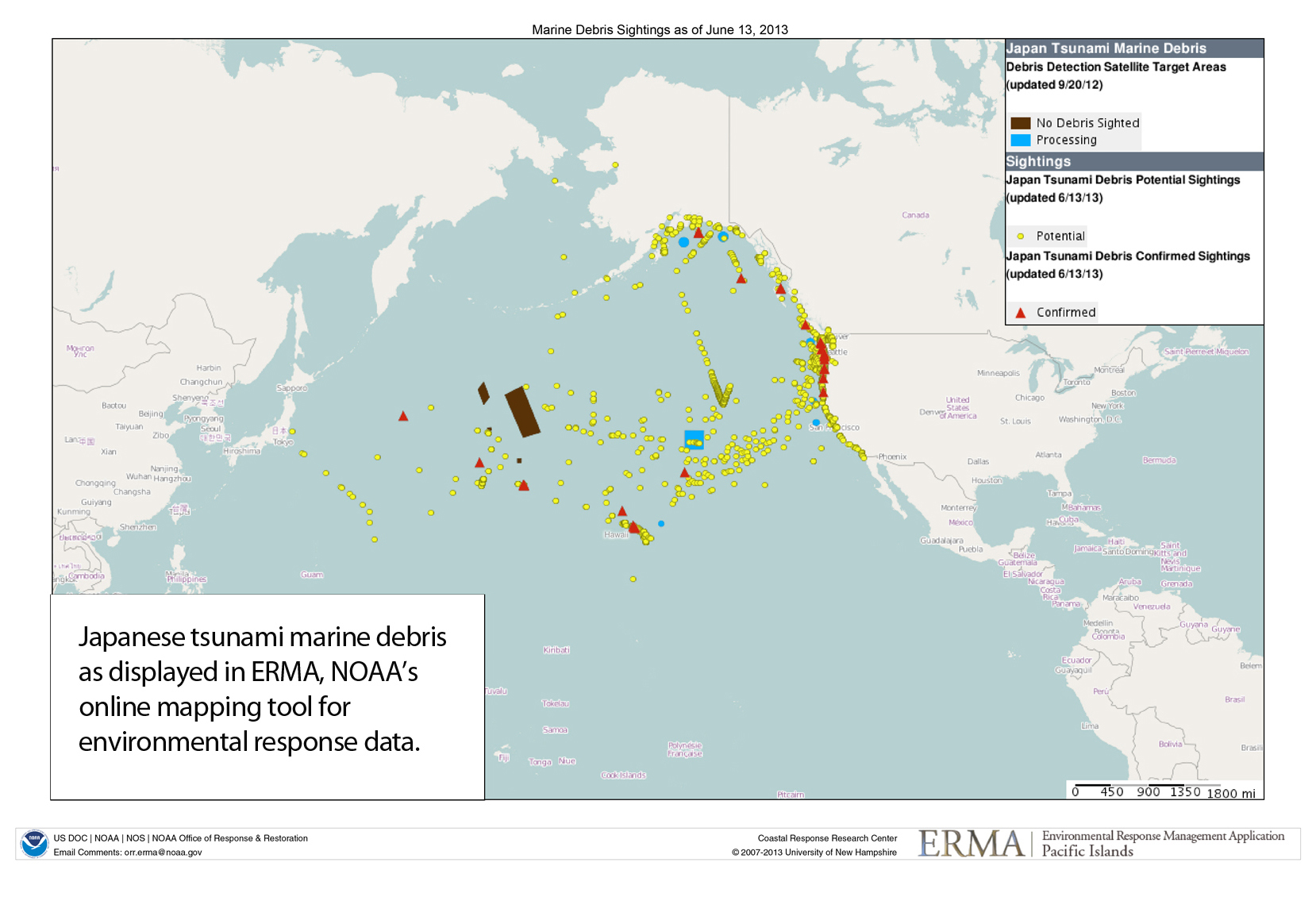 Japanese tsunami marine debris as displayed in ERMA, NOAA’s online mapping tool for environmental response data. 