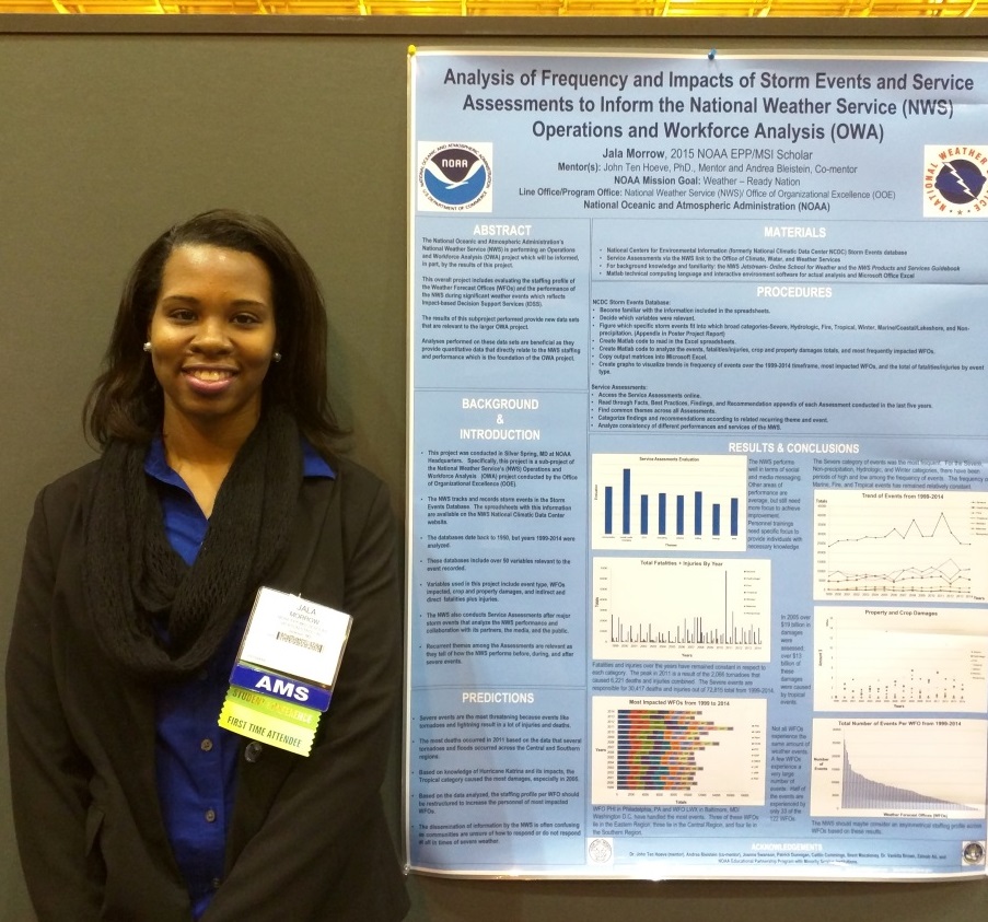 Jala Morrow, an EPP/MSI Undergraduate Scholar from Jackson State University, presents her poster at AMS 2016.