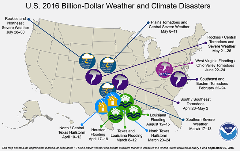 U.S. Billion-dollar disasters map.