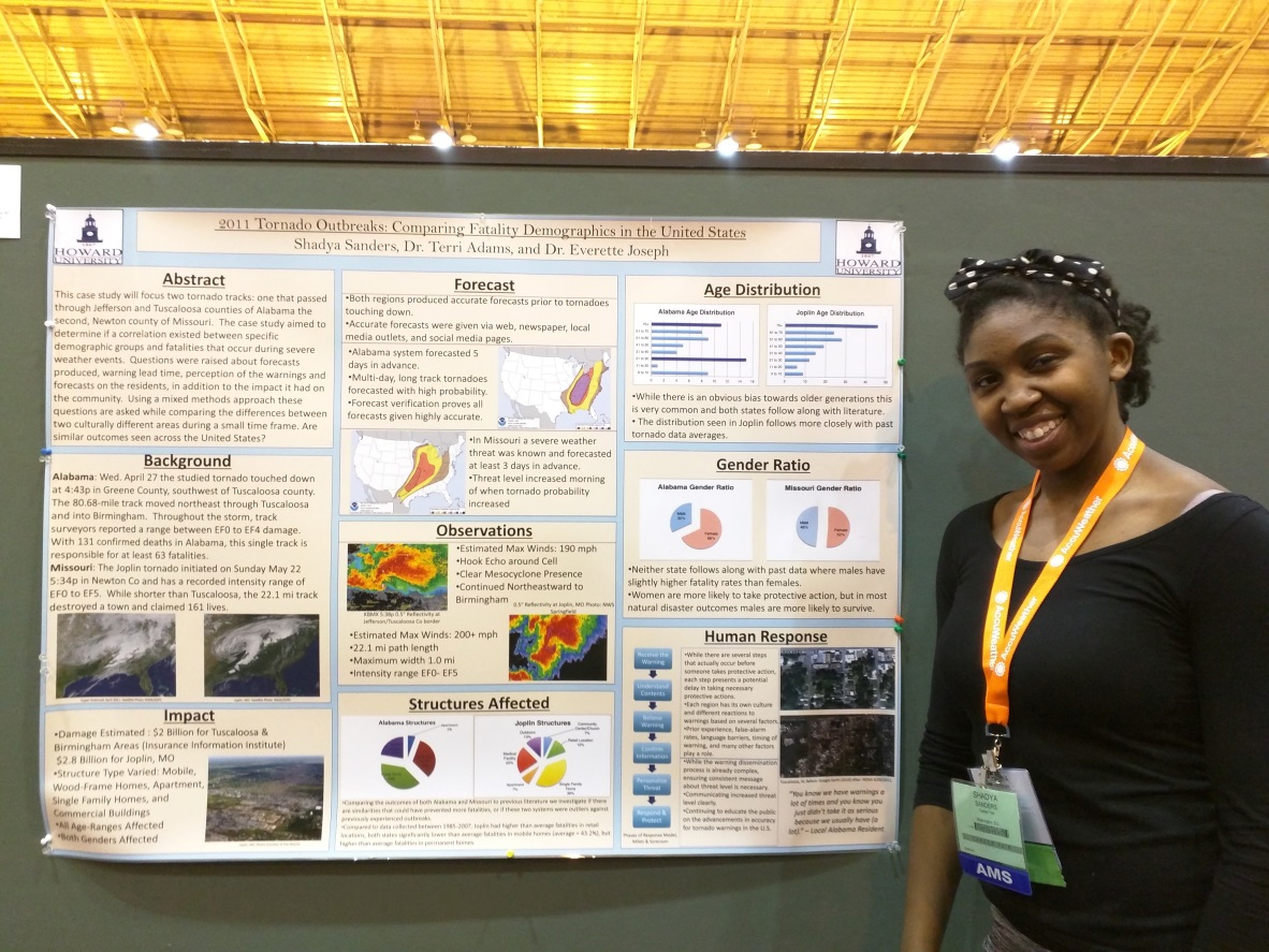 Shadya Sanders, an EPP/MSI supported MS student from Howard University, presented her poster on an analysis on property and lives lost during 2011 tornado outbreaks.