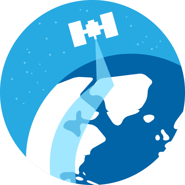 Satellite icon above graphic of the earth