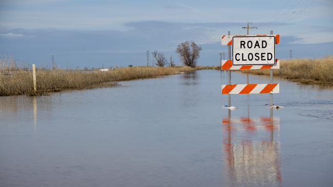 San Jose road closed due to flooding at the intersection of Highway 20 near Williams, in Colusa county, California. An atmospheric river storm dumped heavy rain and snow across Northern California. Photo taken on January 12, 2023. Credit: Kenneth Mames, California Department of Water Resources.