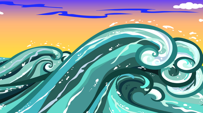 Colorful illustration of waves and sky。
