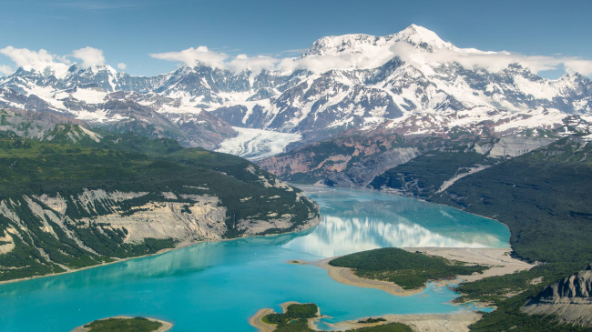 An expansive view of Alaska's Wrangell-St. Elias National Park & Preserve, America's biggest national park, as seen in April 2019. According to NOAA's National Center for Environmental Information, Alaska had its 10th warmest April on record in 2019. 