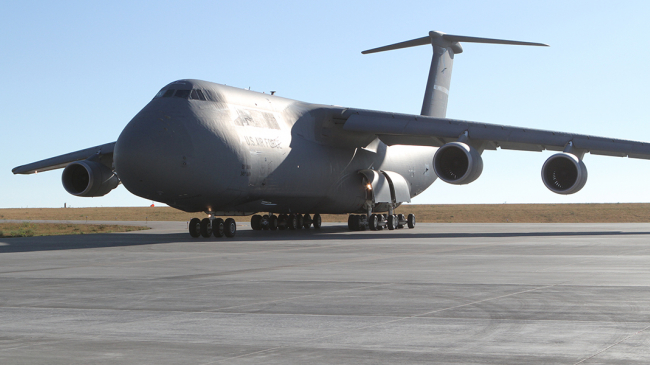 This massive C-5 cargo aircraft was used to transport the GOES-R spacecraft from Colorado to Florida