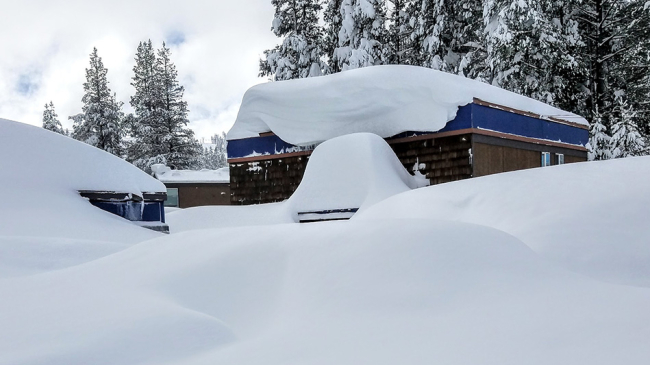 In early February 2017, snowpack in the Sierra Nevada mountains — the combined layers of snow and ice on the ground at any one time — was at its highest since 1995 for this point in the year. Pictured: Near Boreal Mountain Resort in Soda Springs, Calif. 