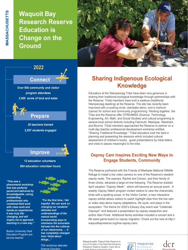 Thumbnail of a PDF titled, "Waquoit Bay Research Reserve Education is Change on the Ground."