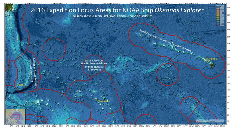 NOAA Ship Okeanos Explorer is beginning a series of expeditions on February 23, 2016, to explore America's vast marine protected areas in the central and western Pacific Ocean.