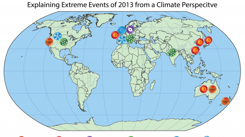 Location and Type of Events Analyzed in Explaining Extreme Events of 2013 from a Climate Perspective Map.