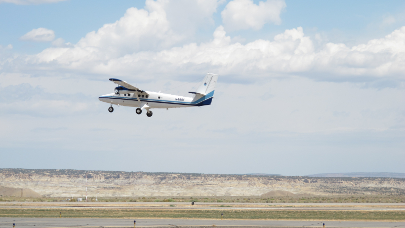 NOAA and CIRES researchers used a specially instrumented NOAA Twin Otter airplane to gather air samples over the Bakken oil and gas field in 2014. (CIRES)