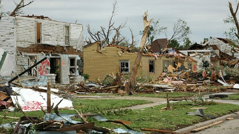 Tornadoes are rated according to the damage they cause using the Enhanced Fujita Scale ranging from EF0 to EF5. This damage was caused by an EF3 tornado that tore through Chapman, Kansas, in June 2008. 