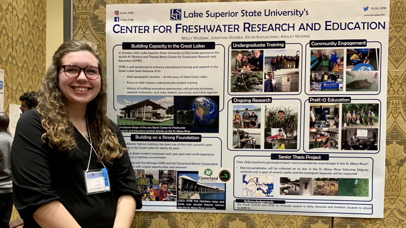 At the Global Lakes Ecological Observatory Network (GLEON) conference in Huntsville, Ontario, in November 2019, Molly presented about ongoing research projects at the Center for Freshwater Research and Education, located at her college, Lake Superior State University. This was Molly’s first professional poster presentation.
