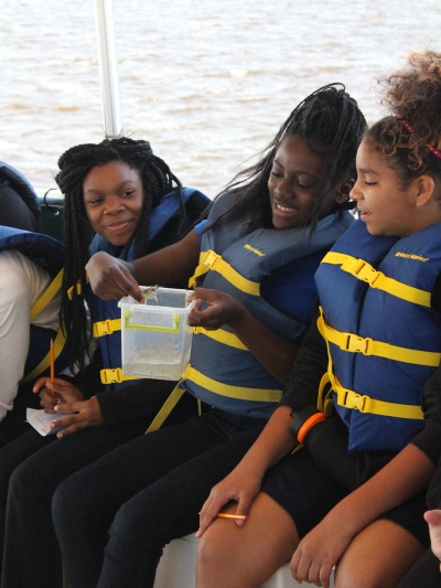 That's what a live shrimp looks like? Beaufort County students observe the animals caught aboard the E/V Discovery in the ACE Basin National Estuarine Research Reserve. Each year, the Discovery provides thousands of local students with the opportunity to explore the reserve in a hands-on, experiential way. On board, students take water quality measurements, identify animals collected in the trawl net, learn the value of the natural resources within their local estuary, and learn how to be stewards of this