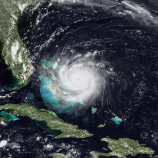This image from the GOES-7 satellite shows Hurricane Andrew at its peak intensity on August 24, 1992 before making landfall near Homestead, Florida.