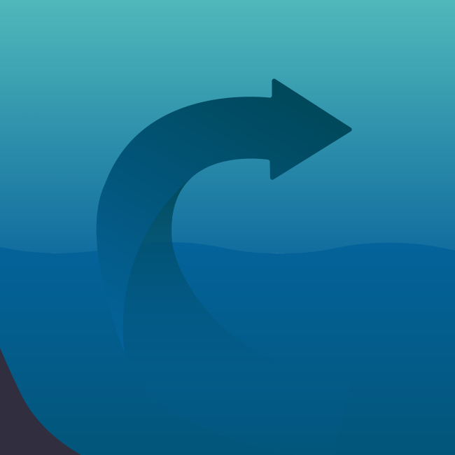 An arrow indicates movement of water from the deep ocean to the shallower ocean. 