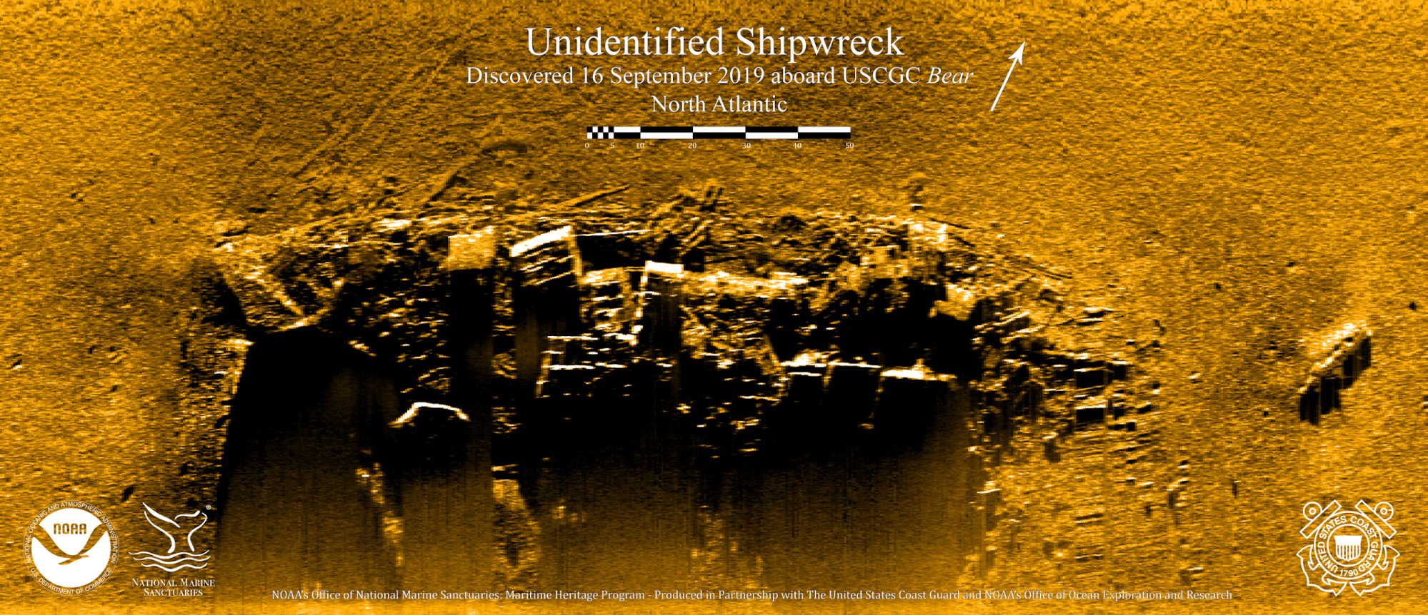 Side scan sonar image of a shipwreck that NOAA and Coast Guard researchers later determined to be the USRC Bear.