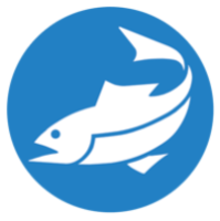 blue circular field with white fish icon