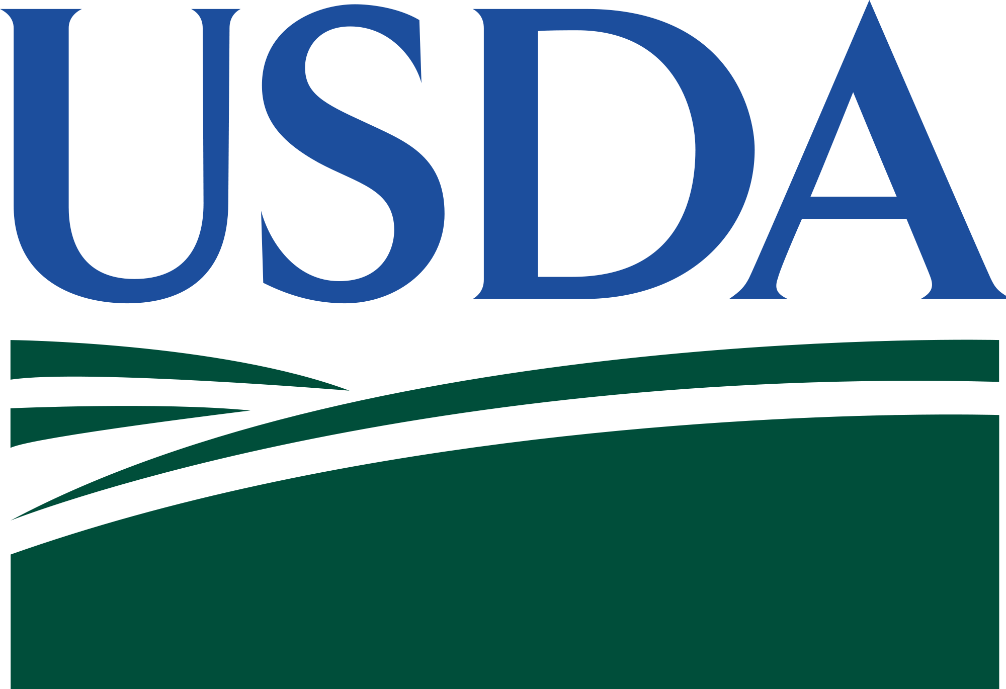 USDA written in blue lettering above green hills