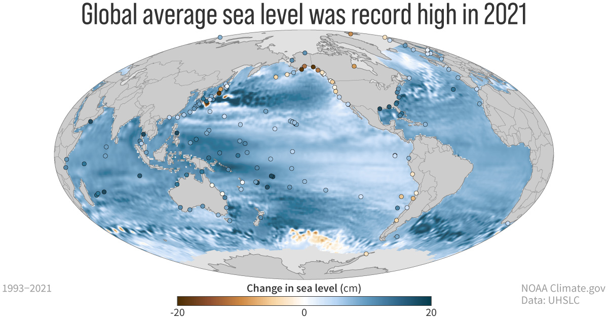 Image showing global average sea level record high in 2021.