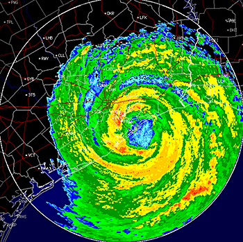 Radar image of hurricane Ike, September 13, 2008.