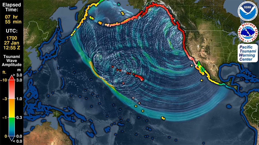 Tsunami forecast model animation of the 1700 Cascadia tsunami