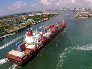 Cargo ship enters PortMiami.