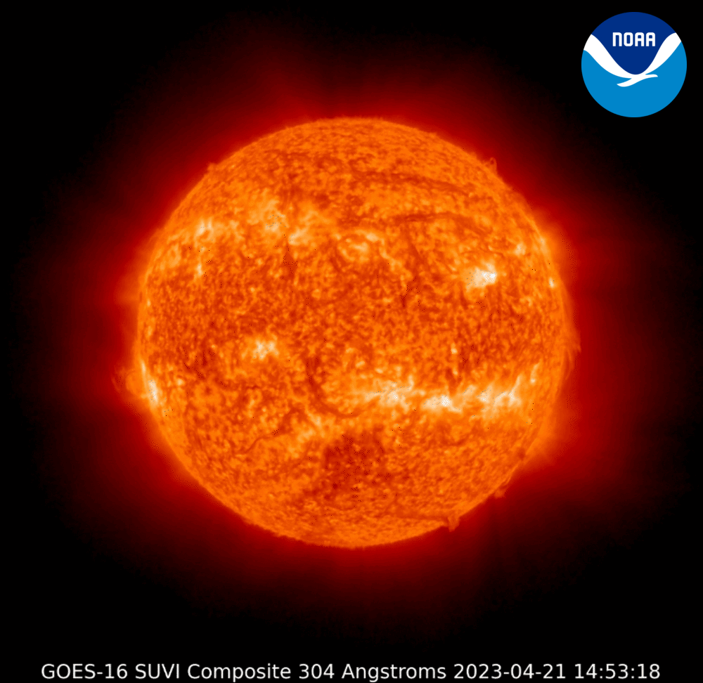 Animation of a severe geomagnetic storm (G4) on Earth April 23. The G4 storm was caused by a filament eruption on the sun associated with a solar flare. The event was captured by the Solar Ultraviolet Imager on NOAA’s GOES-16 satellite at 2:12 p.m. EDT April 21, 2023.