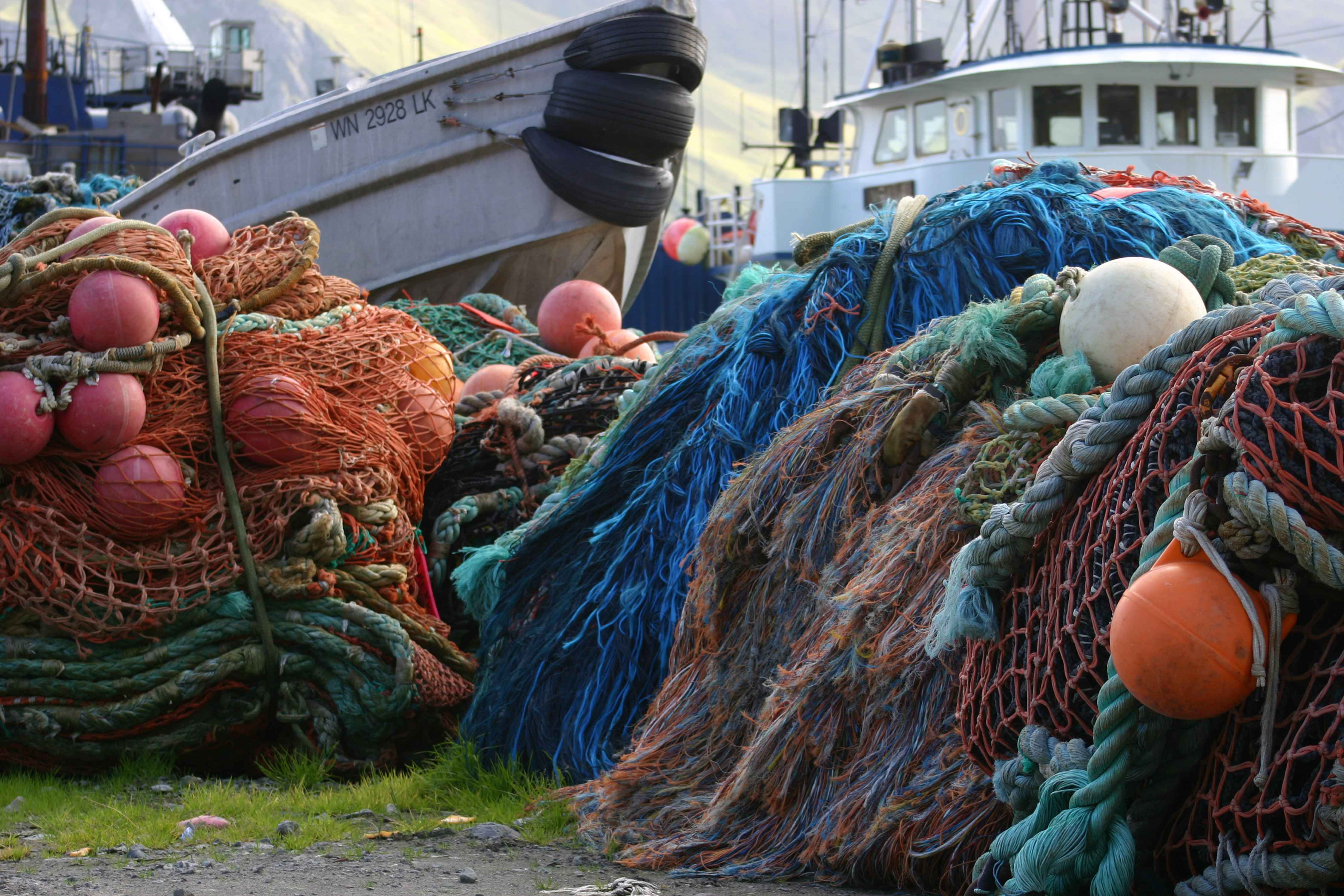 A colorful pile of fishing nets.