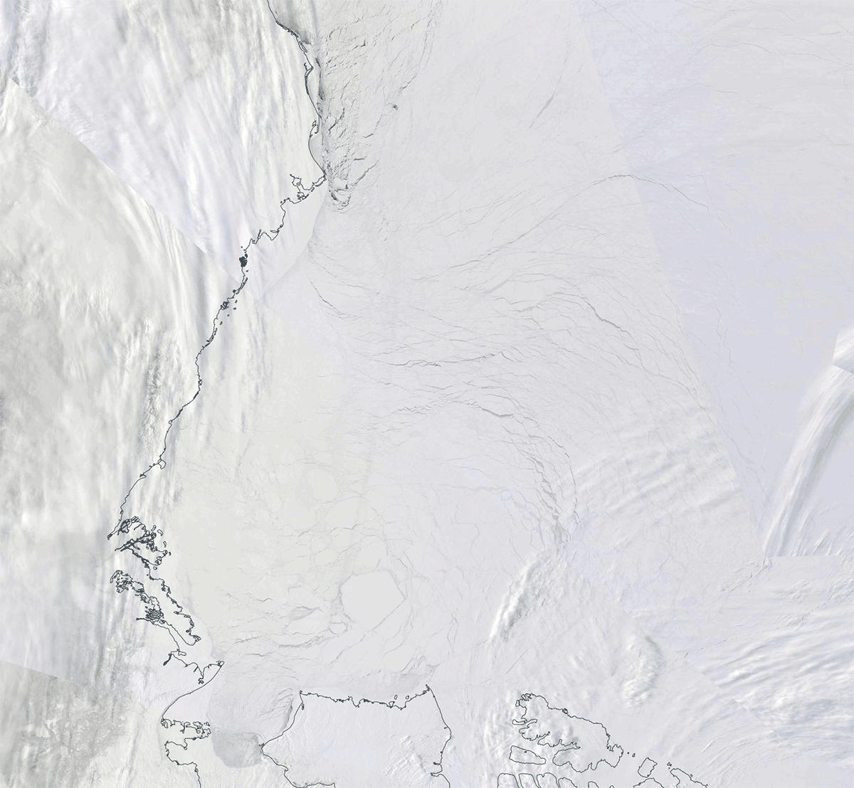 This series of images from April 1 to 24, 2016, shows recent fracturing and rotation of sea ice near Alaska and the western Canadian Arctic archipelago. 