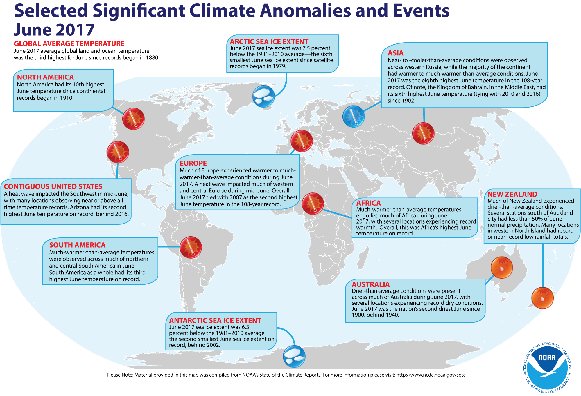 A map of significant climate events that occurred around the world in June 2017.