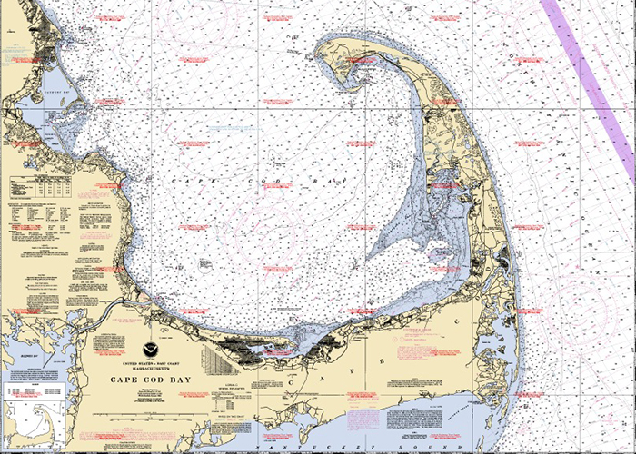 A NOAA nautical chart of Cape Cod Bay.