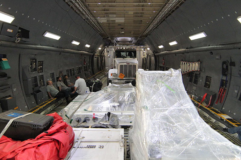It takes a huge aircraft to move NOAA’s GOES-R satellite – The interior of the aircraft included a semi-truck carrying the GOES-R satellite, as well as the satellite’s ground support equipment.