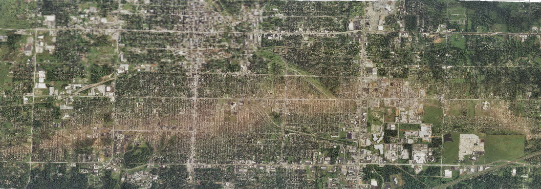 Joplin, Missouri: Damage surveys confirm a tornado’s path
After NOAA’s aerial team completes its damage survey, scientists can weave together hundreds of individual images to produce an image of a tornado’s path. Pictured above is Joplin, Missouri, following the May 22, 2011, EF-5 tornado. This mile-wide tornado traveled approximately 22 miles on the ground killing 158 people. It was the deadliest single tornado to strike the U.S. since 1947. According to NOAA economists, the outbreak of