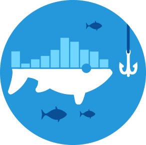 half fish, half graph icon in front of fishing hook