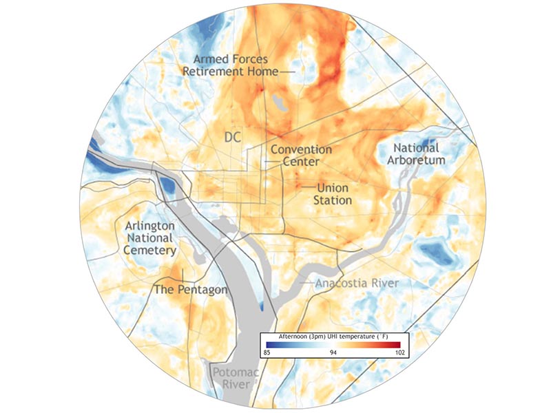 Temperature data collected in real-time data in the Washington, DC area on August 28, 2018.