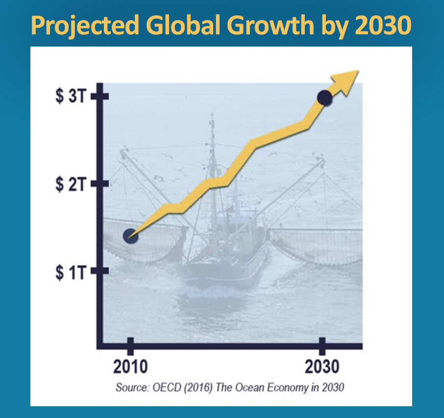 Projected global growth of the marine economy by 2030.