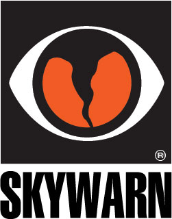 SKYWARN logo. A graphic of a tornado inside an oval shape.