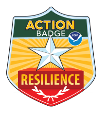 The action badge has a star on a pedestal with resilience written on the front.