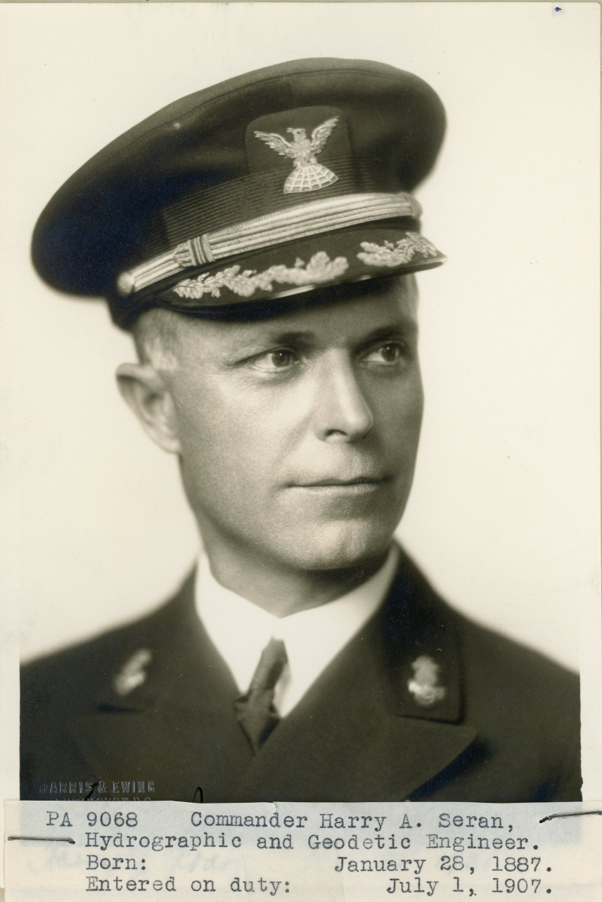 Portrait of Harry A. Seran, commander of the Oceanographer in 1933. He wears his uniform and cover.wears his 