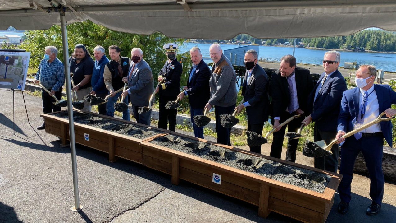 Participants in the Aug. 31, 2021 groundbreaking ceremony for the NOAA Ketchikan Port Facility revitalization project.