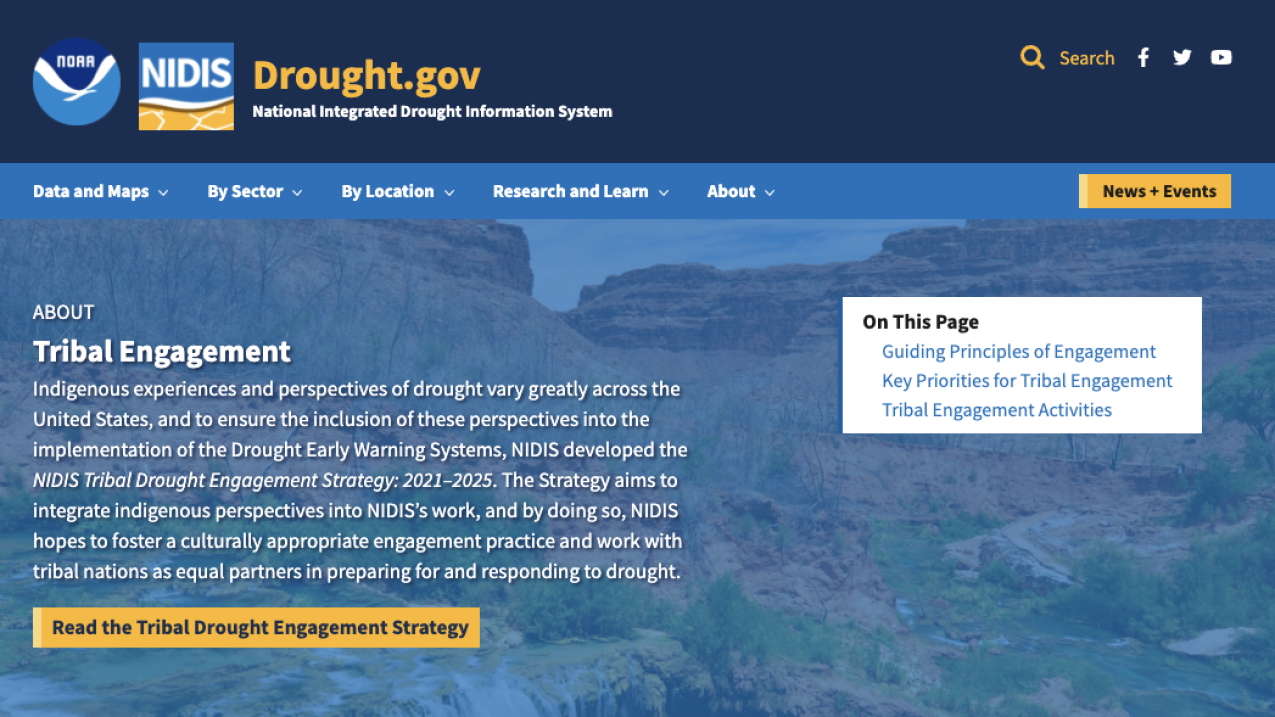 Screenshot of NOAA NOAA Integrated Drought Information System Tribal Engagement page on Drought.gov