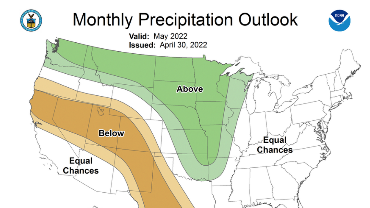 The monthly precipitation outlook issued by the Climate Prediction Center for May 2022