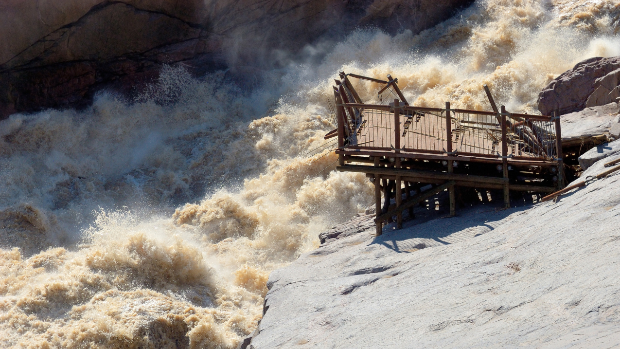 An undated photo showing an Augrabies Falls viewing platform destroyed by flooding on South Africa’s Orange River.