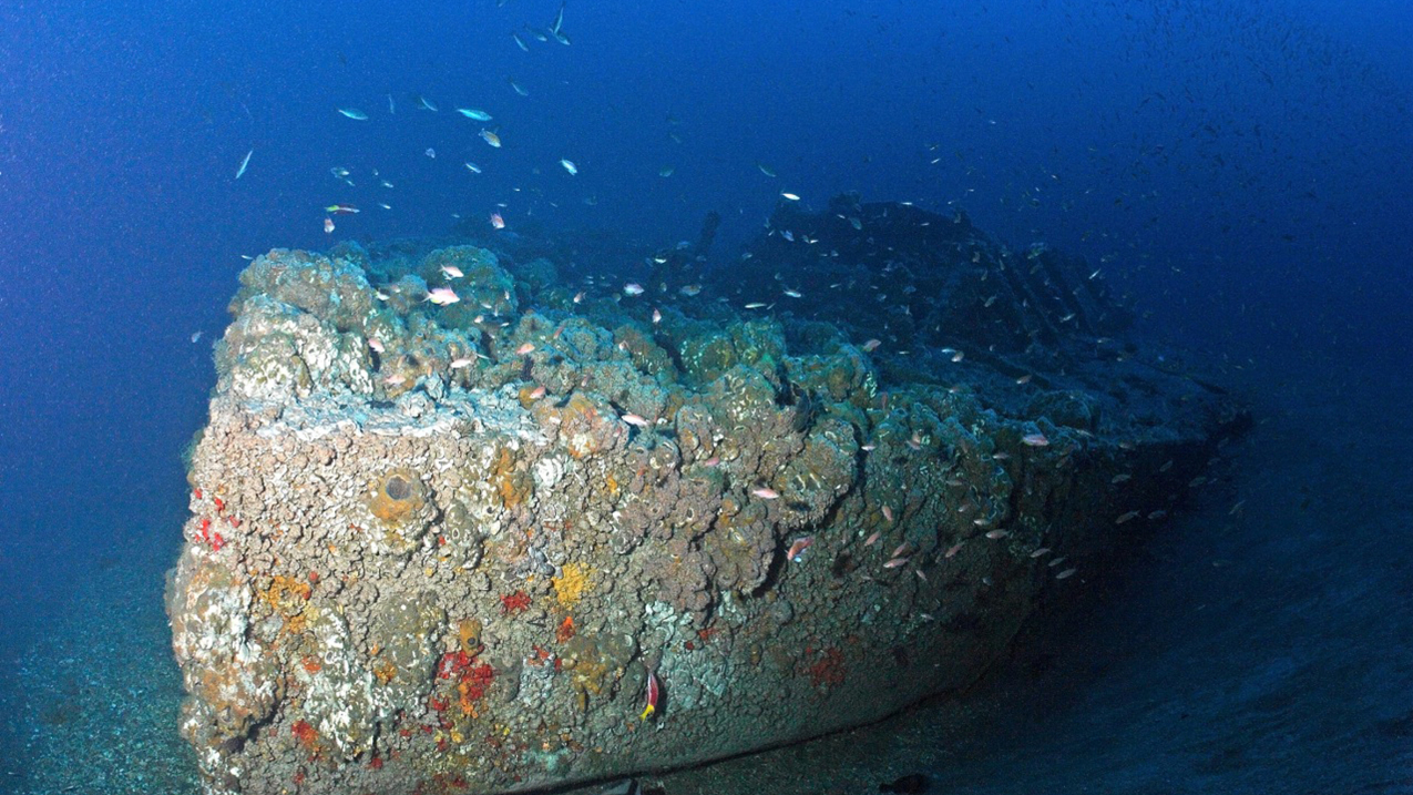The bow of the iconic Civil War ironclad Monitor resting on the seafloor off North Carolina. 