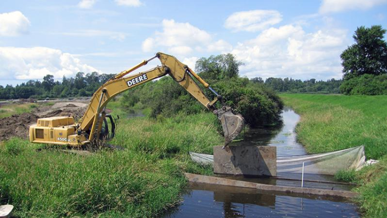 construction digger restoring wetlands