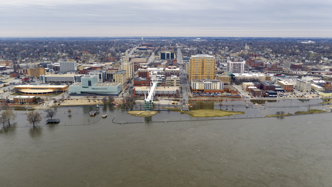 Photo of Flooding of the Mississippi River shown in Davenport, Iowa.