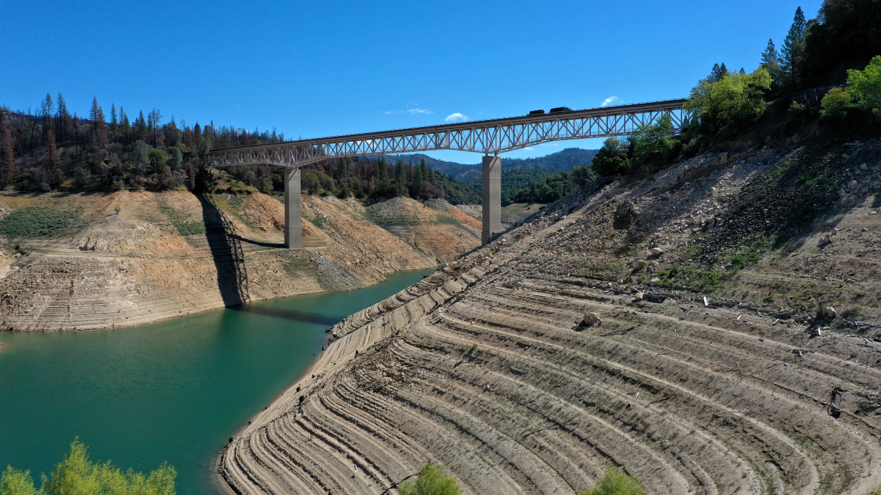 Photo of Lake Oroville, California, in April 2021 reflected the severity of water shortages across the region that year. Getty Images.
